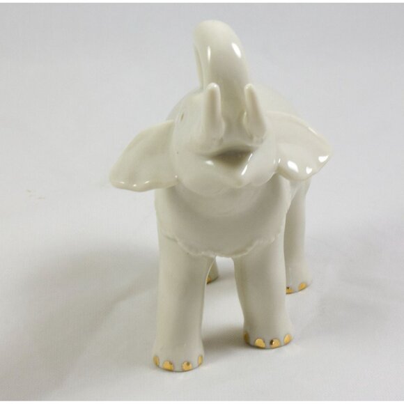 Lenox Classic Ivory Miniature Elephant Raised Trunk A Touch of Luck 24k Gold 3.5 - Picture 2 of 9